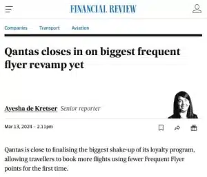 Australian Financial Review — Qantas frequent flyer revamp coverage featuring Steve Hui