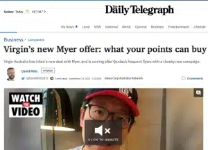 Virgin Australia / Myer Velocity — Steve Hui quoted on new points partnership, September 2022